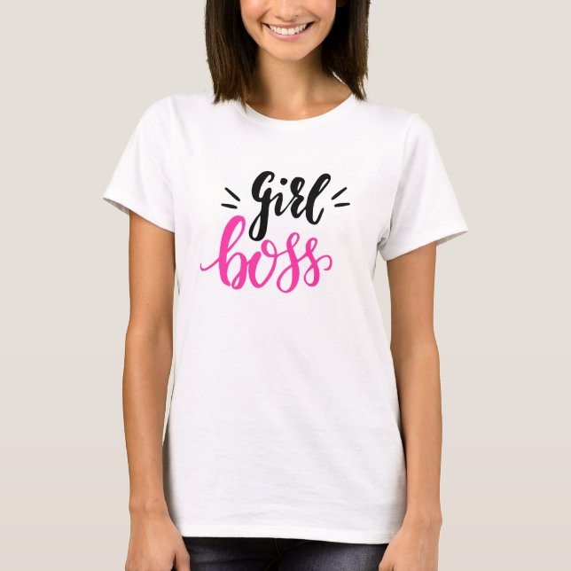 Camiseta Personalizado Chica Jefe Script Corazones rosados  (Anverso)