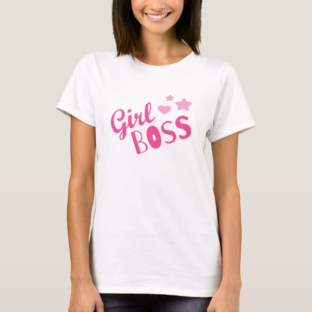 Camiseta Personalizado Chica Jefe Script Hearts Pink (Anverso)