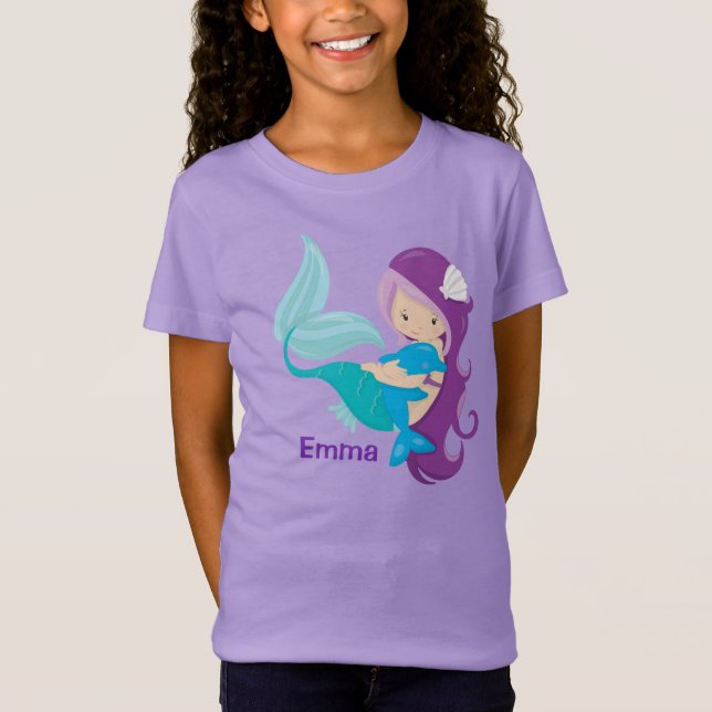 Camiseta Personalizado Chica Sirena Cute Niños Cumpleaños (Anverso)