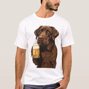 Camiseta Personalizado Chocolate Labrador Sujetando cerveza