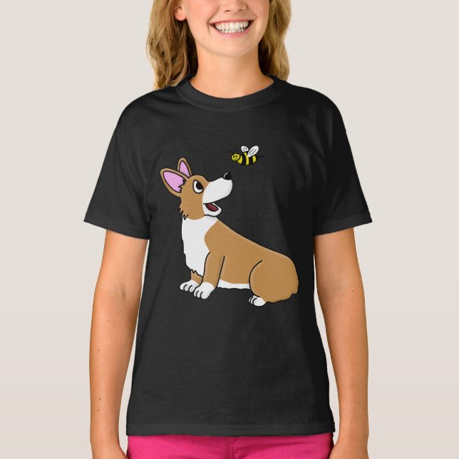Camiseta Personalizado Corgi Bee Chica Ringer TShirt (Anverso)