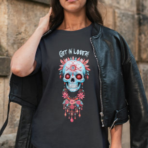 Camiseta Personalizado Cráneo de azúcar rosa azul gótico Ha