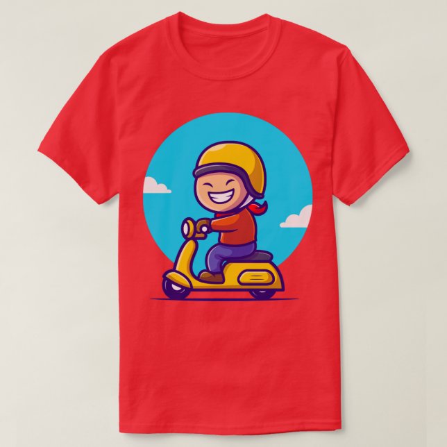 Camiseta Personalizado Cute Boy Riding Scooter (Diseño del anverso)