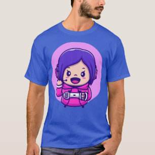 Camiseta Personalizado Cute Chica de juegos Holding Joystic