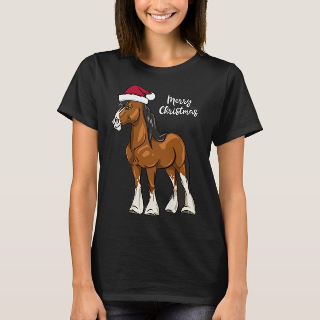 Camiseta Personalizado Cute Clydesdale Borrador de Navidade (Anverso)