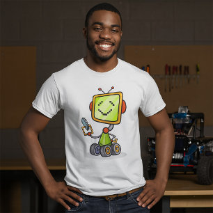 Camiseta Personalizado Cute Retro Robot Divertido AI Tech D