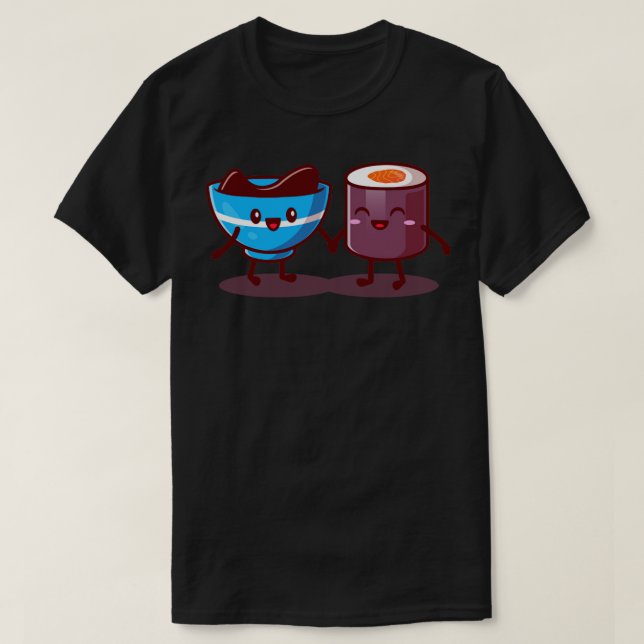 Camiseta Personalizado Cute Sushi Y Shoyu Sauce Pareja (Diseño del anverso)
