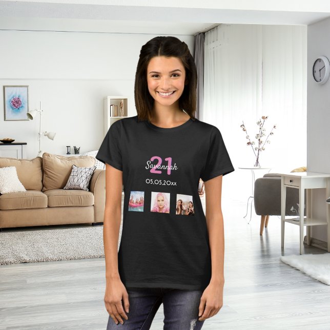 Camiseta personalizado de 21 años foto mujer monograma rosa (Subido por el creador)