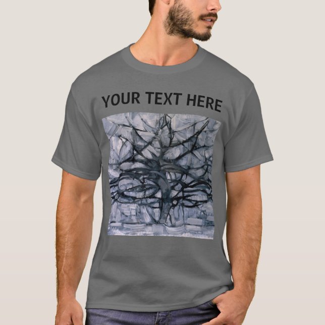 Camiseta Personalizado de árbol gris abstracto de mondrian  (Anverso)