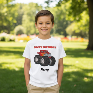 Camiseta Personalizado de Camión Rojo Feliz Cumpleaños