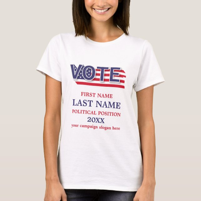 Camiseta Personalizado De Campaña Política Blanca Y Azul Ro (Anverso)