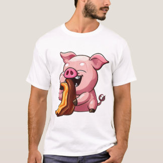 Camiseta Personalizado de Cerdo comiendo Bacon