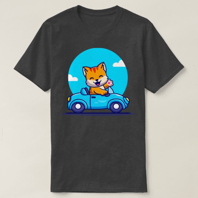 Camiseta Personalizado de coches de conducción de gato (Diseño del anverso)