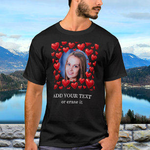 Camiseta Personalizado de Corazones de Amor Rojo Foto Texto