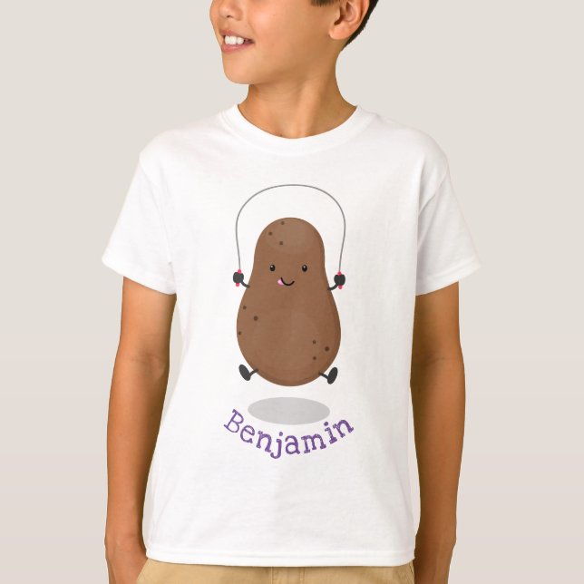Camiseta Personalizado de cuerda de saltar de patata feliz (Anverso)