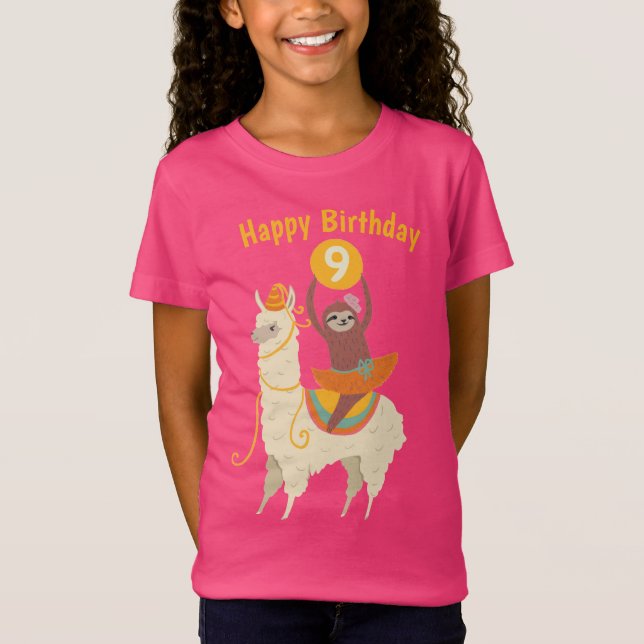 Camiseta Personalizado de cumpleaños de Sloth Riding Llama (Anverso)