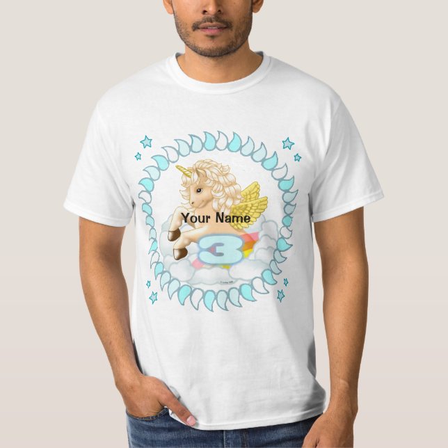 Camiseta personalizado de cumpleaños de Unicorn de 3 años (Anverso)
