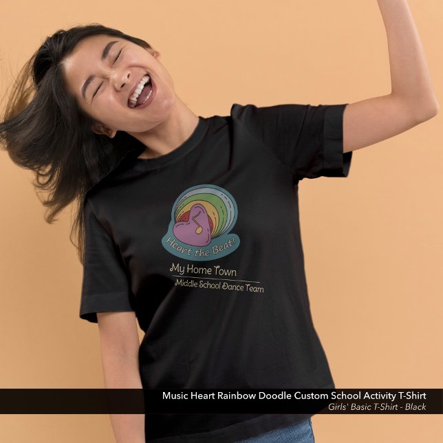 Camiseta Personalizado de danza escolar Rainbow Doodle (Music Heart Rainbow Doodle Custom School Activity T-Shirt)