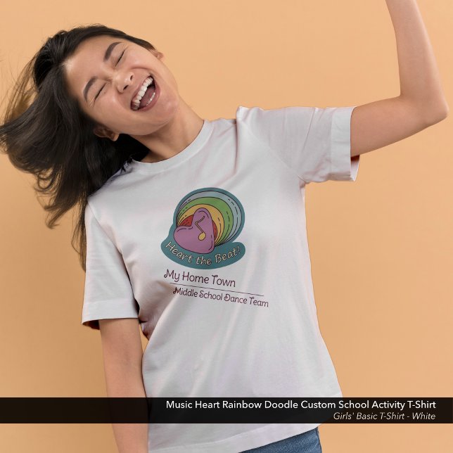 Camiseta Personalizado de danza escolar Rainbow Doodle (Music Heart Rainbow Doodle Custom School Activity T-Shirt)