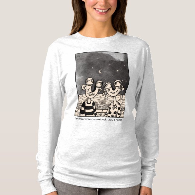 Camiseta Personalizado de dibujo de tinta de pareja en amor (Anverso)