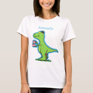 Camiseta Personalizado de dinosaurios de color verde gracio