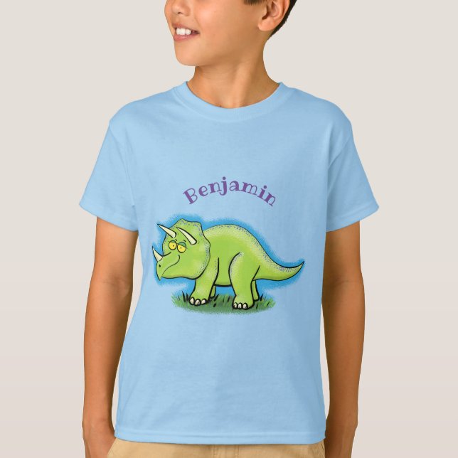Camiseta Personalizado de dinosaurios de triceratops verde  (Anverso)