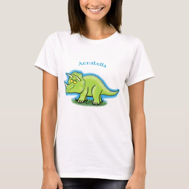 Camiseta Personalizado de dinosaurios de triceratops verde  (Anverso)