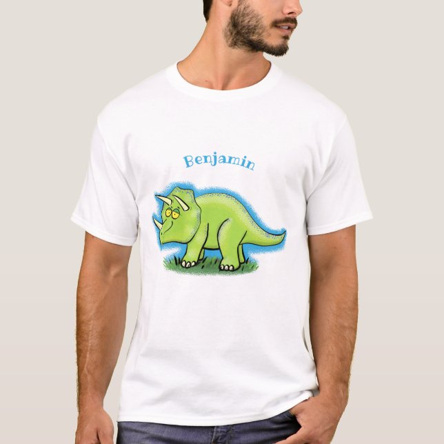 Camiseta Personalizado de dinosaurios de triceratops verde  (Anverso)