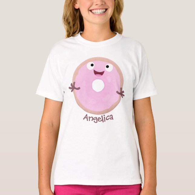 Camiseta Personalizado de donut rosa alegre y brillante (Anverso)