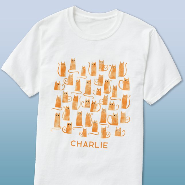 Camiseta Personalizado de gato naranja (Ginger orange cat personalized name t-shirt)
