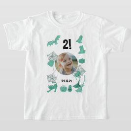 Camiseta Personalizado de Halloween verde con foto, edad y