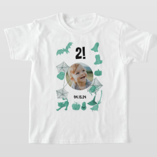 Camiseta Personalizado de Halloween verde con foto, edad y 