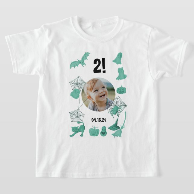 Camiseta Personalizado de Halloween verde con foto, edad y  (Distribución)