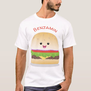 Camiseta Personalizado de hamburguesa kawaii feliz