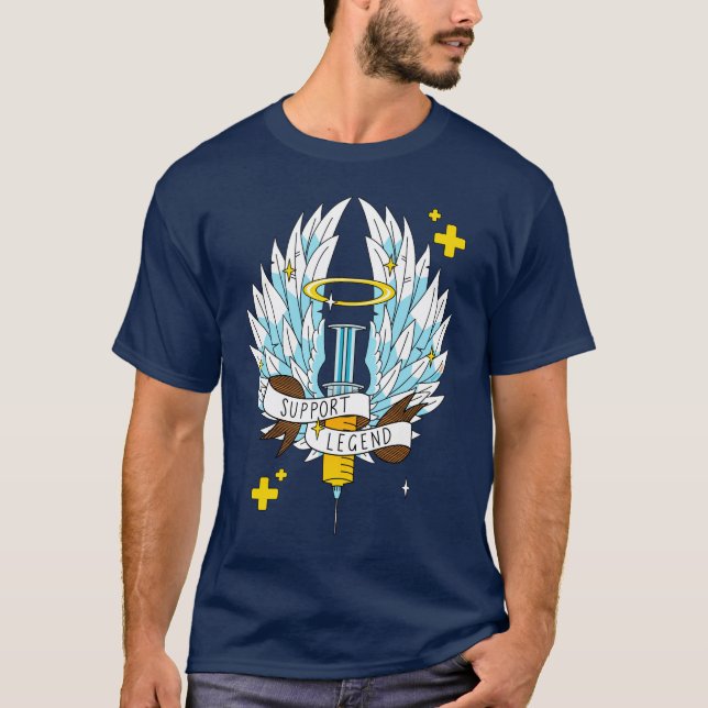 Camiseta Personalizado de jeringas aladas amarillas del jug (Anverso)