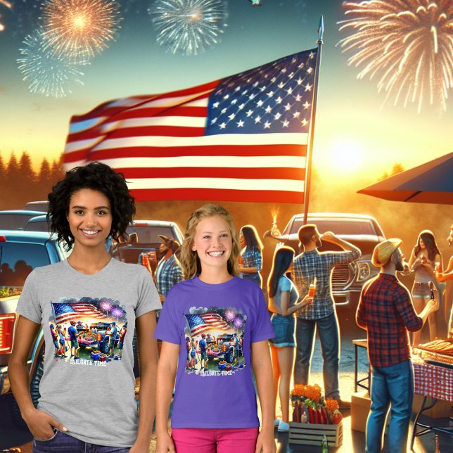 Camiseta Personalizado de la bandera del camión del Fiesta  (Tailgate Time Fireworks and American Flag 2 T-Shirts)