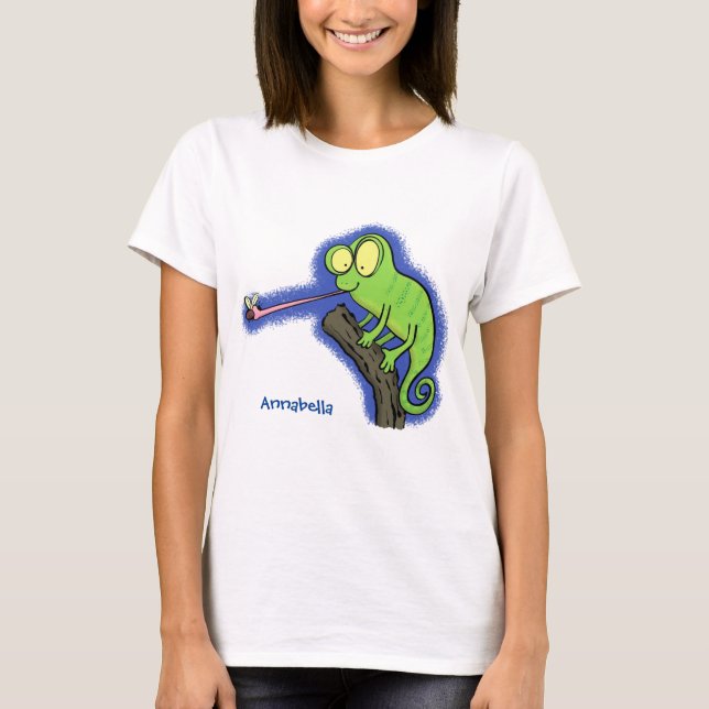 Camiseta Personalizado de lagarto de camaleón verde lindo (Anverso)