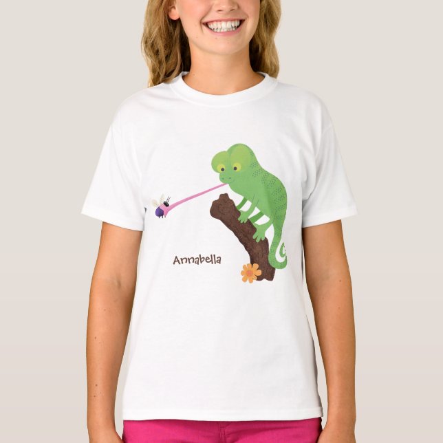 Camiseta Personalizado de lagarto de camaleón verde lindo (Anverso)