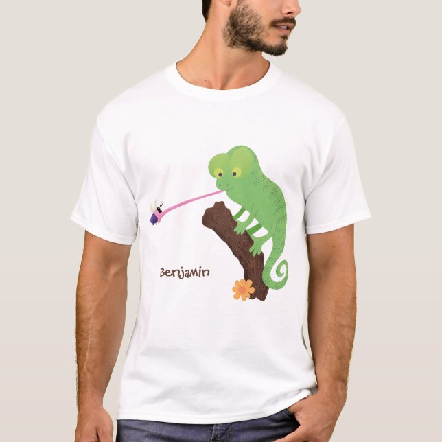 Camiseta Personalizado de lagarto de camaleón verde lindo (Anverso)