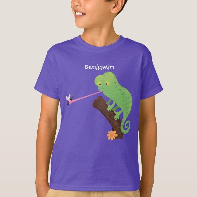 Camiseta Personalizado de lagarto de camaleón verde lindo (Anverso)