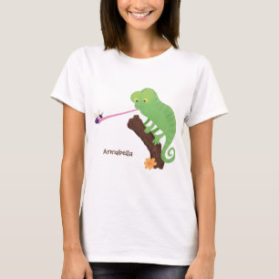 Camiseta Personalizado de lagarto de camaleón verde lindo