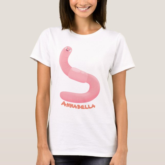 Camiseta Personalizado de lombrices de tierra rosa y alegre (Anverso)