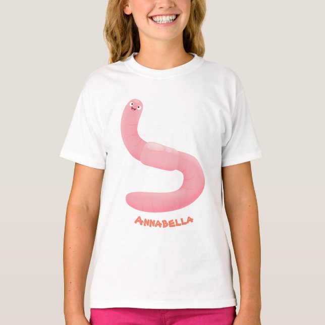 Camiseta Personalizado de lombrices de tierra rosa y alegre (Anverso)