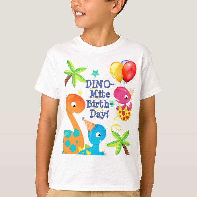 Camiseta Personalizado de los dinosaurios de cumpleaños y g (Anverso)