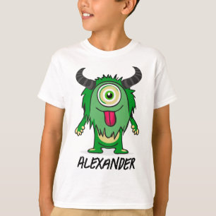 Camiseta Personalizado de Monstruo Verde Ojo de Alien Funny