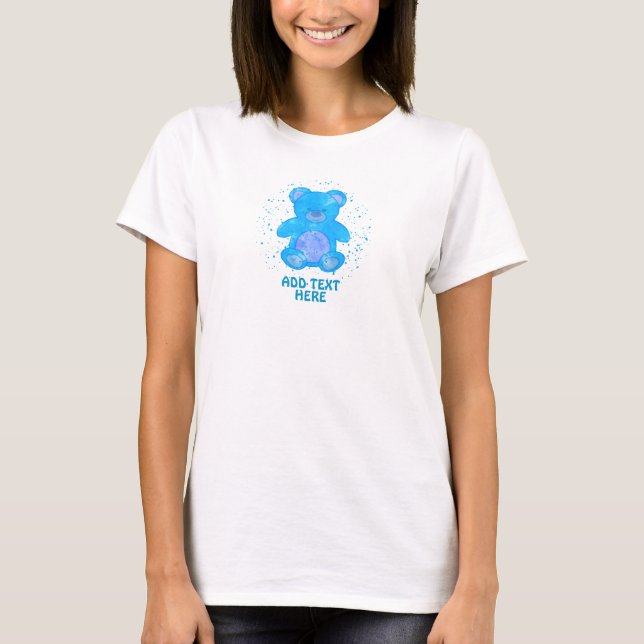 Camiseta Personalizado De Oso De Teddy Cuto Texto Azul (Anverso)