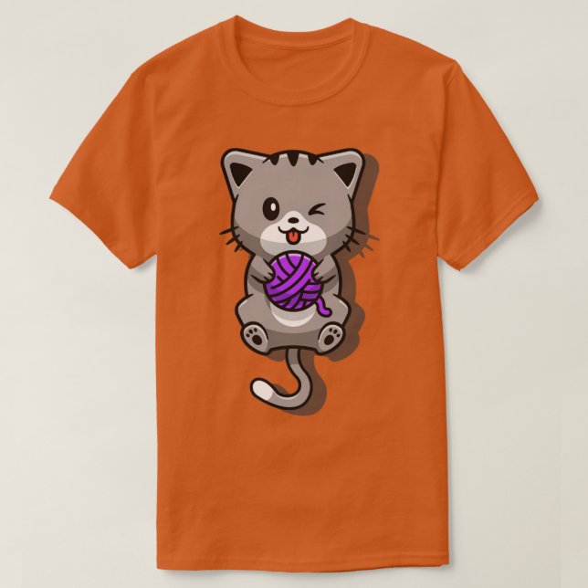 Camiseta Personalizado de pelota de yarn de gato lindo (Diseño del anverso)