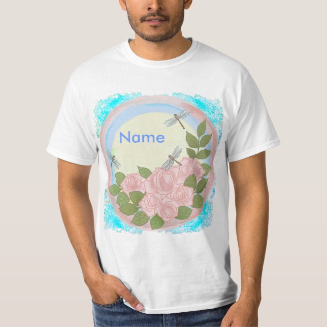 Camiseta Personalizado de rosas rosadas de la libélula (Anverso)