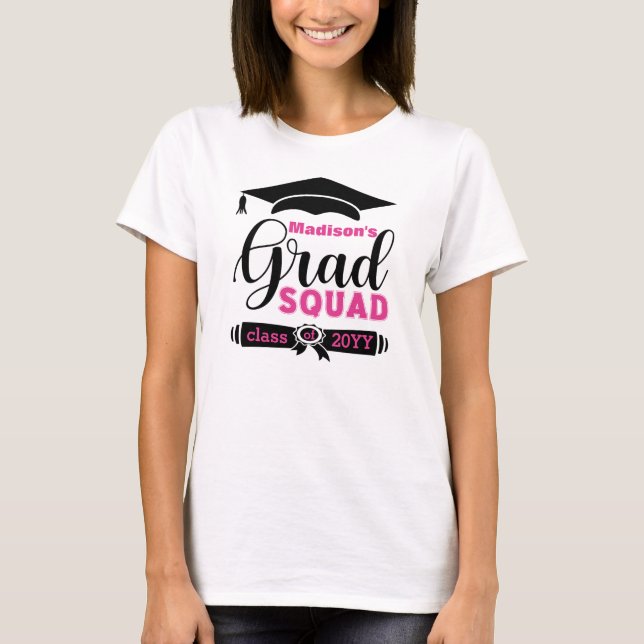 Camiseta Personalizado de texto negro y rosa Mujeres gradua (Anverso)