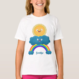 Camiseta Personalizado del arco iris de la nube de sol feli